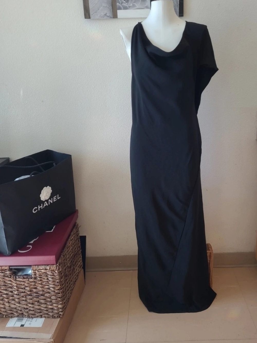 Banana Republic Black Cowl Neck Open Back Goddess Dress